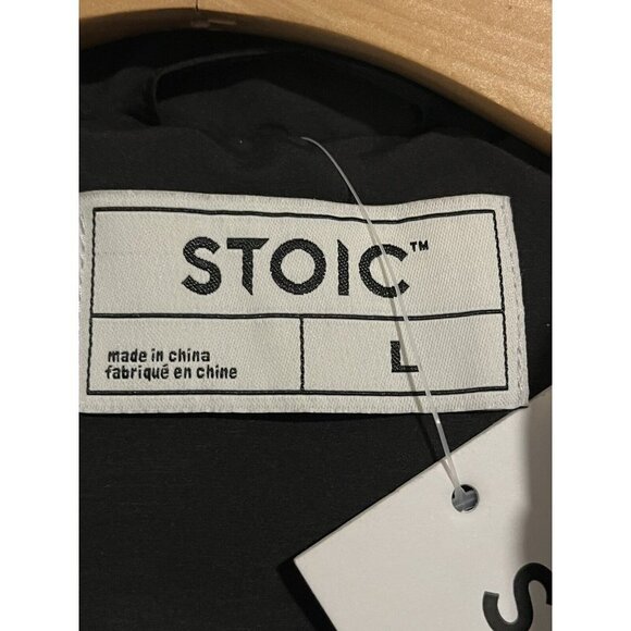 Stoic Puffer Coat Men's Large Solid Black Full Zip Hooded Pockets Parka Jacket - Picture 10 of 14